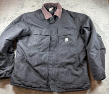 Vtg Carhartt Black Duck Chore Barn Coat Jacket Cord Collar Quilt Lined USA 2XL