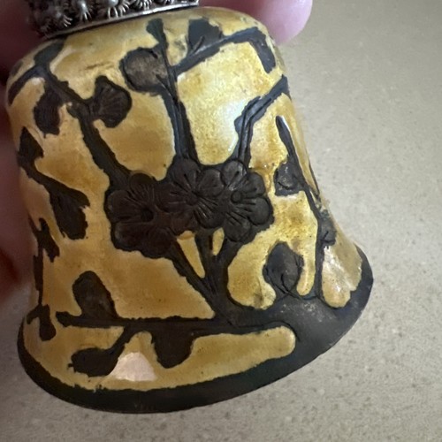 19th-Century Chinese Enamel Bell With a Blue Peking Glass Hat Rank Badge *RARE* - Picture 4 of 12