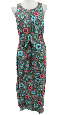 Talbots Maxi Jersey Dress Size Large Floral Tropical Halter Belted Casual  New