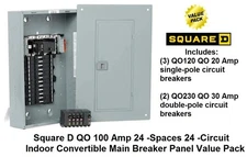 Square D QO 100 Amp 24 -Spaces 24 Circuit Indoor Convertible Main Breaker Panel