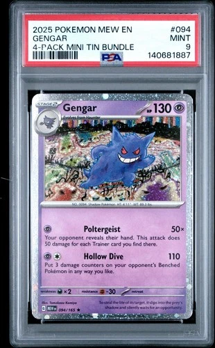 Pokemon Gengar 4 Pk. Mini Tin Bund. 151 MEW EN Holo Rare #094 PSA 9 Mint