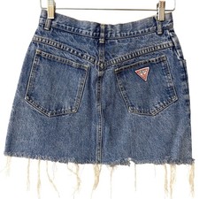 Vintage 1980s Guess Marciano Denim Mini Skirt Size 30 Sparkle Festival Frayed