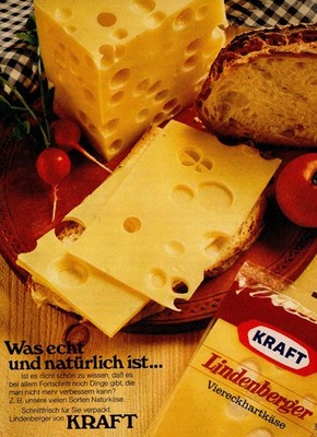 3w8314/ Alte Reklame von 1973   KRAFT Lindenberger Viereckhartkäse