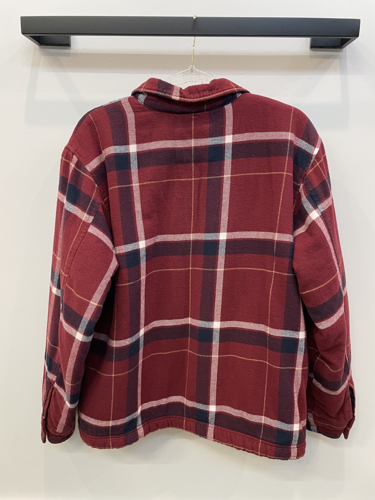 Sherpa Lined Flannel Jacket Men L Red Blue Plaid Shirt Jacket Warm Winter thumbnail 2