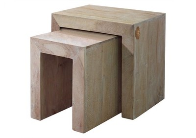 Tisch Nature White #12 Beistelltisch Wohnzimmertisch Couchtisch Akazie 45x45x35