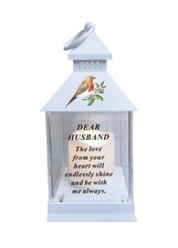 Husband Memorial Grave Robin flickering candle Lantern & Timer Battery Father's