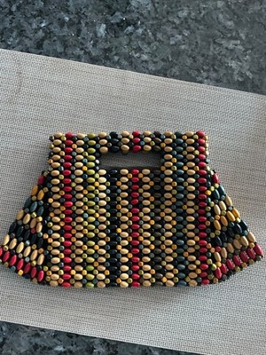vintage wood beaded bag cut clutch