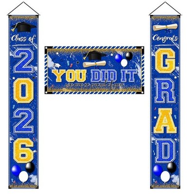 Blue and Gold Graduation Decorations Class of 2026 Banner