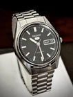 Vintage Seiko Automatic Watch Men 35mm Black Dial Steel Daydate 6309-6240 Runs