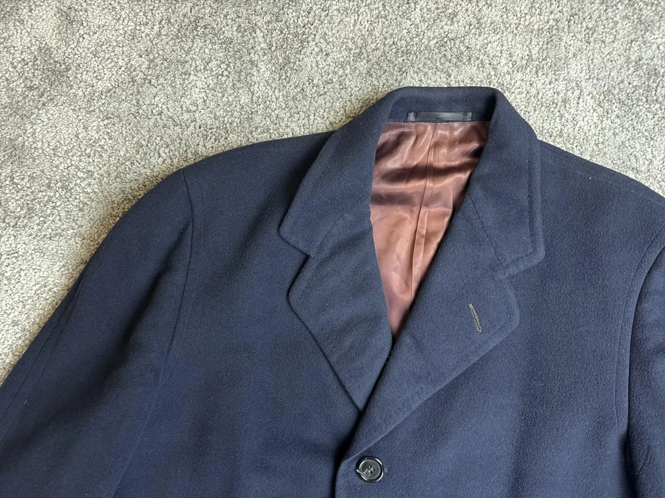 Vintage Saks Fifth Avenue Overcoat Mens 42 Navy Blue Wool Lined Classic Coat 90s - Image 3 of 4