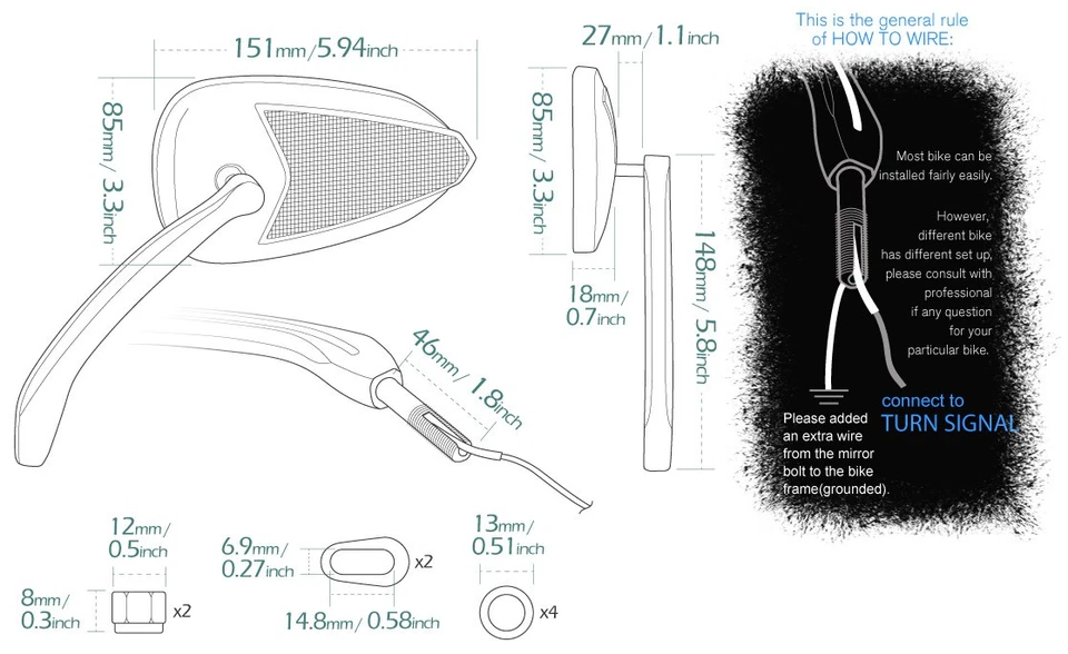 VAWiK - mirrors FLASH OVAL chrome aluminum LED fits Harley ELECTRA GLIDE - Imagem 2 de 4