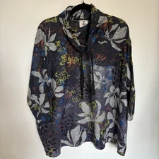 INoah Sweater Art To Wear Cowl Neck Tunic Whimsical Floral Geometric Size XS