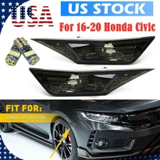 FOR 2016-2021 HONDA CIVIC SMOKED SIDE MARKER LAMP TURN SIGNAL LIGHT W/ LED BULBS