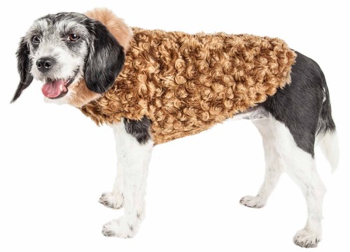 ® Luxe 'Furpaw' Shaggy Elegant Designer Fur Dog Coat - Dog Jacket with Hook-a...