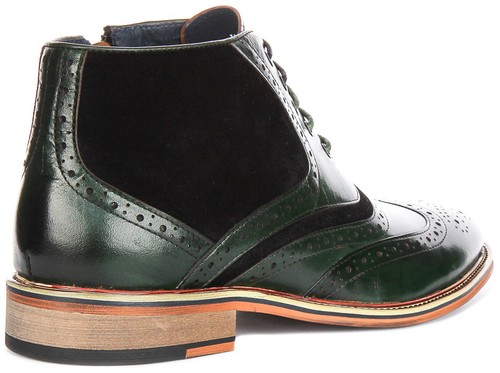 Justinreess England Hawkin Suede Brogue Wing Mens Boot In Green Black ...
