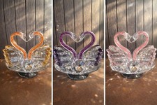 Crystal Swan Couple Ornament with Coloured Crystals – Luxury Glass Gift