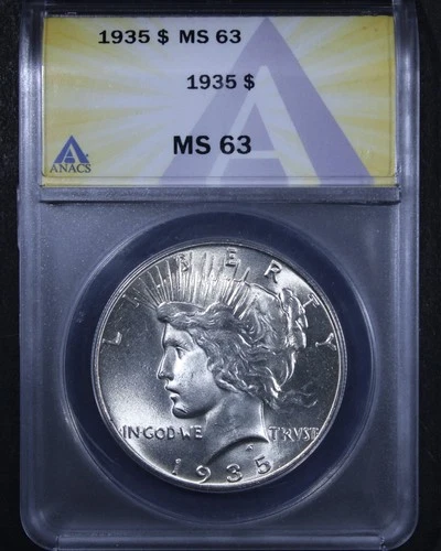 1935 Peace Dollar - $1 ANACS MS63 - Lovely Coin!