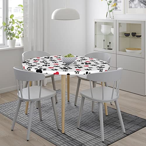 Elastic Edged Round Fitted Table Medium Puppy Dog Pet Paw Print Red Hearts - Picture 7 of 7