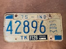1975 Indiana License Plate Farm Truck # 42886 
