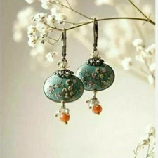 Retro 925 Silver Handmade Dangle Drop Earrings Ear Hook Women Fashion Jewelry