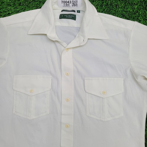 Vintage Van-Heusen Splendor Button Shirt S/M 20x28 White 80s 90s Polyester - Picture 3 of 14