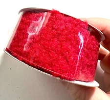 Red Fuzzy Wired Ribbon Spool Christmas Wreath Bow 9 feet 1.5" wide