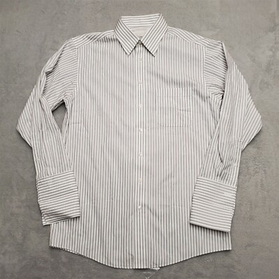 Gold Label Shirt Mens 15.5 32 Gray Striped Fitted Non Iron Cotton Poplin EZ Wash