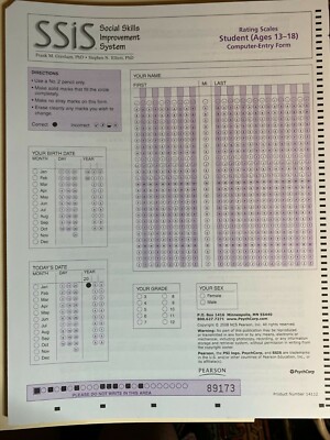 Social Skills Improvement System (SSIS) Computer Entry Student Ages 13-18 Forms