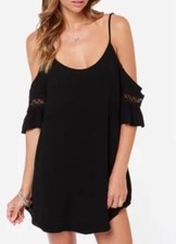 Little Black Dress Cold Shoulder Low Back Shift Mini Dress, Size M Flare Bell