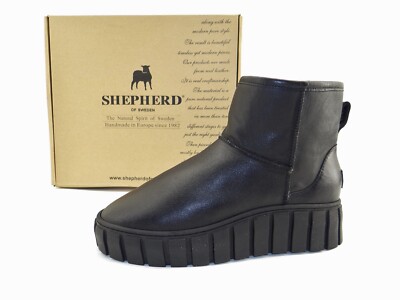 Shepherd ALEXA Stiefeletten Plateau Stiefel Schwarz Boots Leder Lammfell Gr.39
