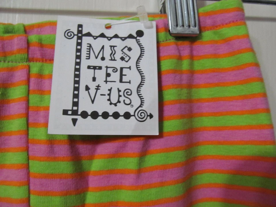 NWT Mis Tee V-us  Pink/Green Striped Cotton Legging Pants Ruffled Hem Sz  6/7 - Image 2 of 4