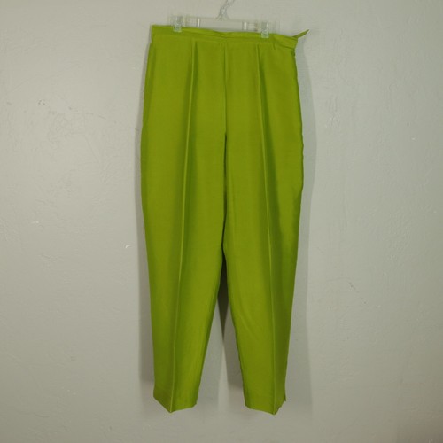Vtg Judith Hart 3 pc Silk Pant Suit 8 Chartreuse Tunic Jacket Tailored Zip Top - Picture 19 of 24