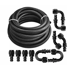 10Feet 6AN Nylon & Stainless Steel Braided Fuel Oil Line Push Lock Fittings Kit