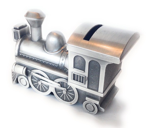 Train Shaped Coin Savings Bank NonTarnish Nickel Plated eBay