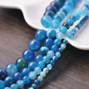 4mm 6mm 8mm 10mm 12mm Natural Blue Agate Gemstone Round Spacer Loose Beads