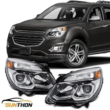 Headlights Pair For 2016-2017 chevy Equinox Halogen Chrome Headlamps Assembly