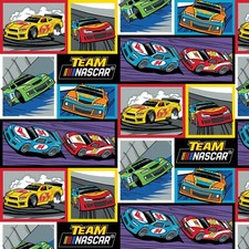 Nascar Fabric Licensed Retro Racing Race Cars by Camelot Black Blue By The Yard