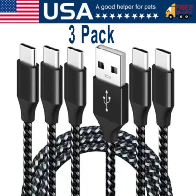 3Pack Braided USB C Type-C Fast Charging Data SYNC Charger Cable Cord 3/6/10FT