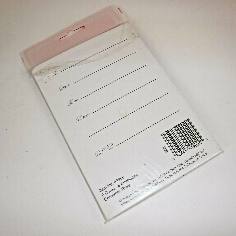 Amscan Christmas Rose Holiday Party 8 Invitations Envelopes New #49956 - Image 2 of 4