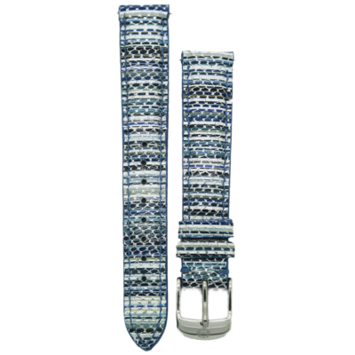NEW MICHELE 16 MM BLUE+SILVER+WHITE STRIPE LEATHER WATCH  display picture 2