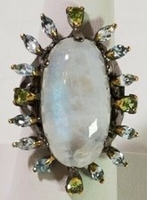 Ladies Handmade 23ct Natural Moonstone 925 Sterling Silver Ring Size 9