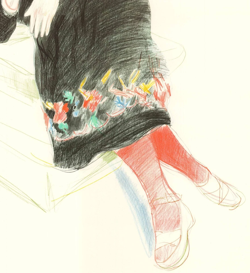DAVID HOCKNEY Retrato de Celia en un vestido negro con borde de colores 35" x 25" L Foto 4 de 4