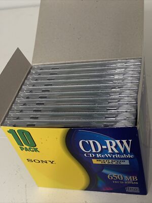 New 10 Pack Sony CD-RW650 Rewritable CDs 650 MB Multi Speed 1X 2X