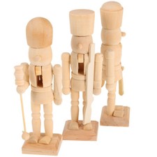3 Pcs Large Paintable Nutcracker Unpainted Blank Ornaments Puppets DIY