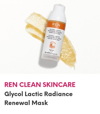 New Ren Clean Skincare Glycol Lactic Radiance Renewal Facial Mask With AHA 