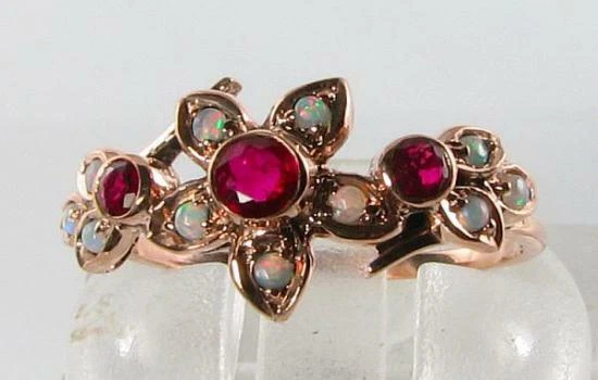 Anillo Eternity Daisy Cluster 9K 9CT Oro Rosa Rubí Ópalo Talla Gratis