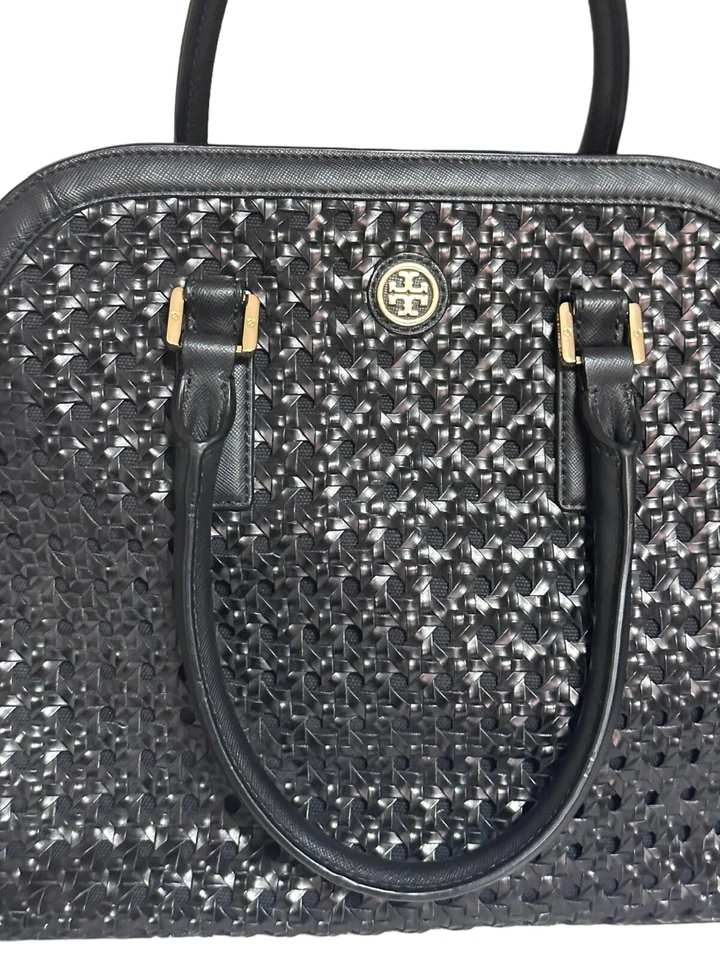 Tory Burch Robinson Reva Woven Black Satchel Bag Purse - Image 4 of 4