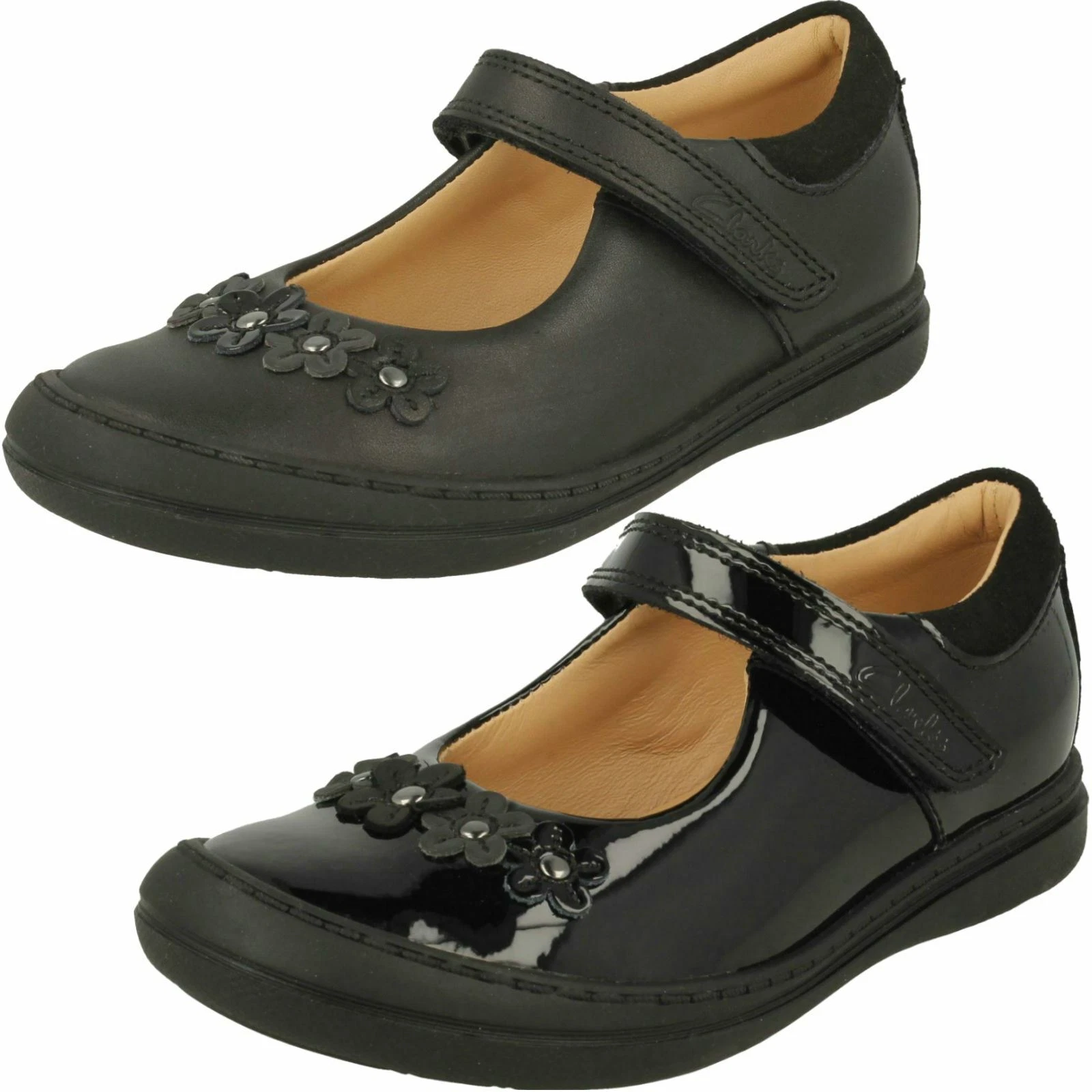 Scarpe scuola bambina Clarks 'Scooter Jump' in pelle o vernice con gancio e cinturino ad anello