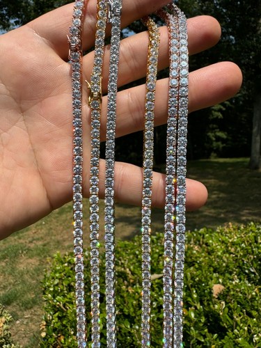 MOISSANITE Tennis Chain Real 925 Silver Yellow Rose Gold Plated Necklace 3-7mm - Picture 19 of 24