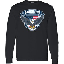 Camiseta Inktastic America Con Escudo de Águila y Estandarte Manga Larga Cuarto Calvo